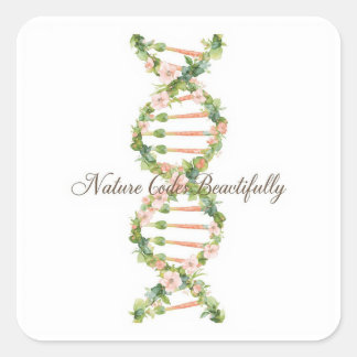 Floral DNA Helix Watercolor Art Quadratischer Aufkleber
