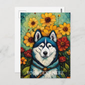 Floral Dog Art Siberian Husk Malerei Postkarte (Vorne/Hinten)
