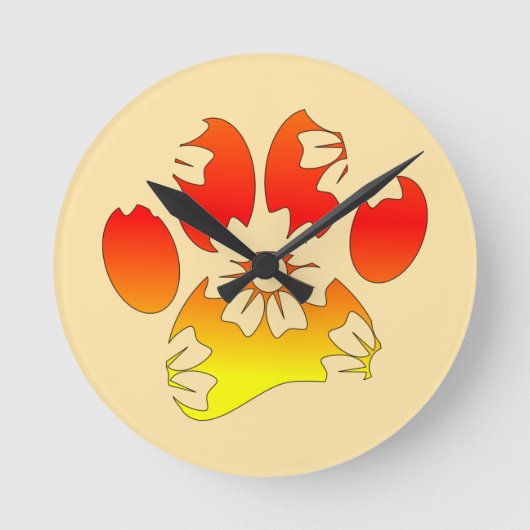 Floral Dog Paw Print Runde Wanduhr (Vorderseite)