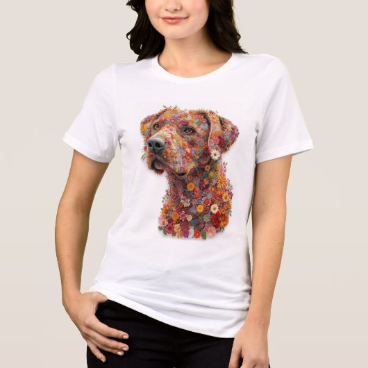 Floral Dog T-Shirt | Elegant Flower Puppy Design Tri-Blend Shirt (Vorderseite)