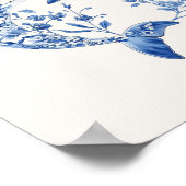 Floral Dolphin - Coastal Blue on Beige Wall Art Poster (Ecke)