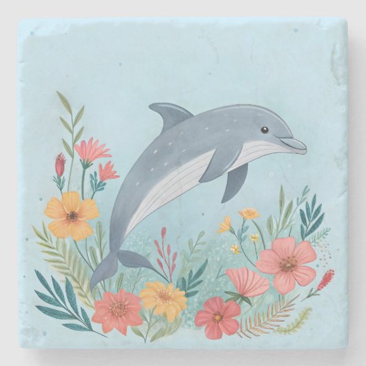 Floral Dolphin Steinuntersetzer (Vorderseite)