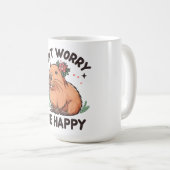 Floral Dont Worry Be Happy Capy, blumengeschmückte Kaffeetasse (VorderseiteRechts)
