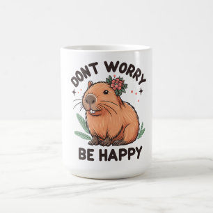 Floral Dont Worry Be Happy Capy, blumengeschmückte Kaffeetasse