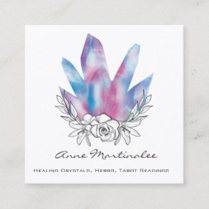 Floral Doodle Crystals Square Business Card Quadratische Visitenkarte