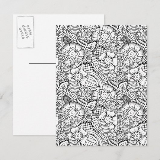 Floral Doodle Muster Postkarte (Vorne/Hinten)