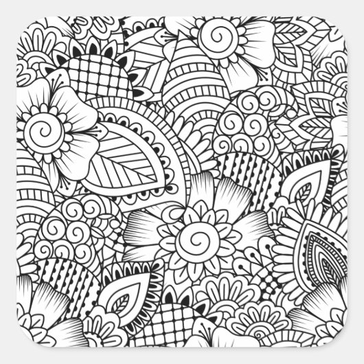 Floral Doodle Muster Quadratischer Aufkleber (Vorderseite)