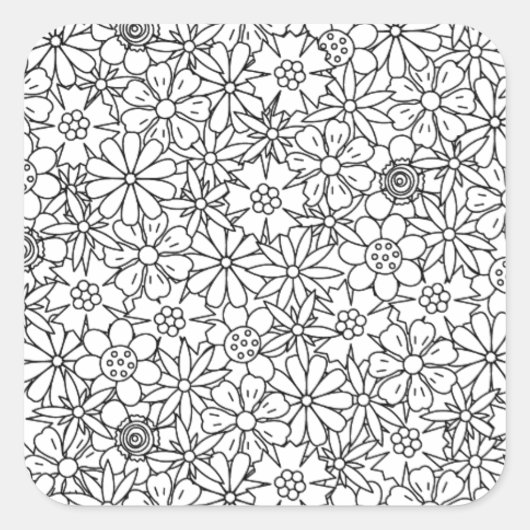 Floral Doodle Quadratischer Aufkleber (Vorderseite)