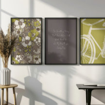 Floral Doodles Bike & Quote Lime Green Beige Brown