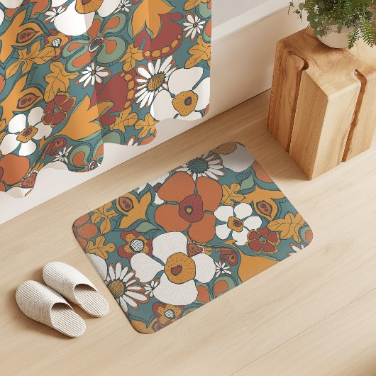 Floral Doodles Teal Sage Terracotta Orange Badematte
