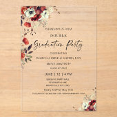 Floral Double Graduation Party Twin Abschluss Acryleinladungen (Vorderseite)