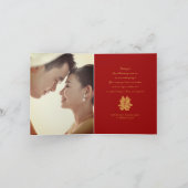 Floral Double Happiness Chinesisch Hochzeit 4 Foto Dankeskarte (Innenseite)