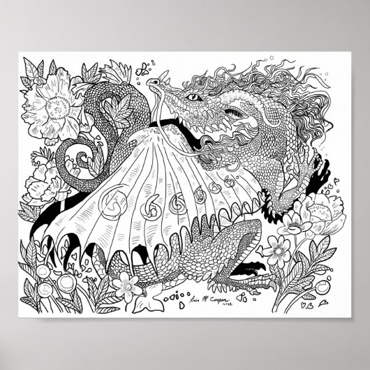 Floral Dragon Coloring Page Poster (Vorne)