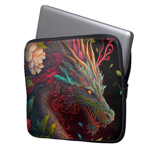 Floral Dragon Laptop Case (Vorderseite Links)