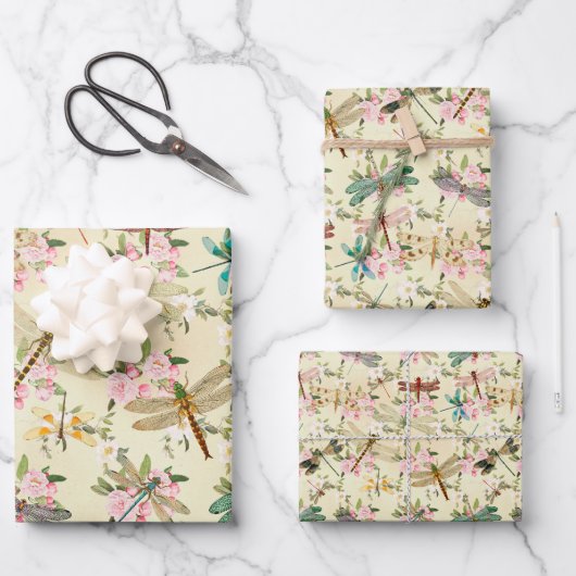 Floral Dragonflies Geschenkpapier Set (Vorderseite)