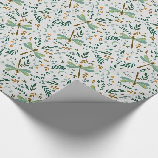 Floral Dragonfly Ferns Blätter Pattern Geschenk Geschenkpapier (Ecke)