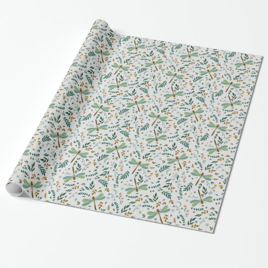 Floral Dragonfly Ferns Blätter Pattern Geschenk Geschenkpapier (Ungerollt)