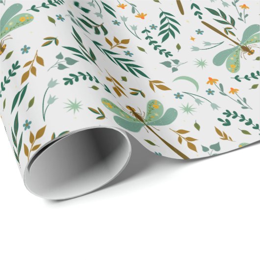 Floral Dragonfly Ferns Blätter Pattern Geschenk Geschenkpapier (Rolleneckpunkt)