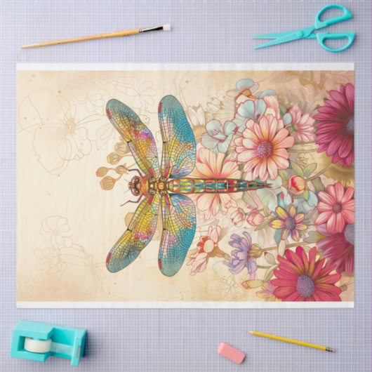 Floral Dragonfly Pastel Ethereal Whimsical Seidenpapier (Basteln)