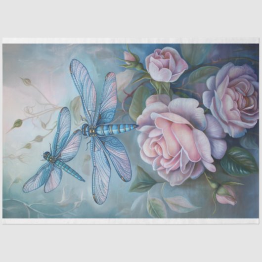 Floral Dragonfly Pastel Ethereal Whimsical Seidenpapier (Vorderseite)