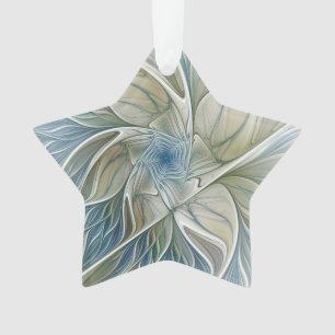 Floral Dream Abstrakt Blue Khaki Fraktal Star Ornament
