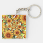 Floral Dream, Modern Abstract Flowers Fractal Art Schlüsselanhänger (Rückseite)