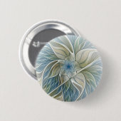Floral Dream Muster Abstraktes Blue Khaki Fraktal Button (Vorne & Hinten)