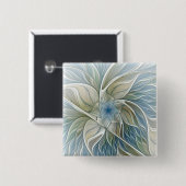 Floral Dream Muster Abstraktes Blue Khaki Fraktal Button (Vorne & Hinten)
