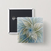 Floral Dream Muster Abstraktes Blue Khaki Fraktal Button (Vorne & Hinten)