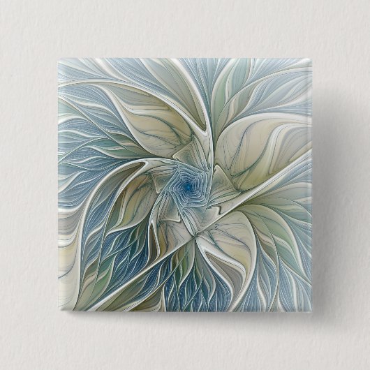 Floral Dream Muster Abstraktes Blue Khaki Fraktal Button (Vorderseite)