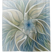 Floral Dream Muster Abstraktes Blue Khaki Fraktal Duschvorhang (Vorderseite)