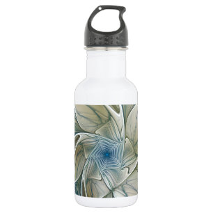 Floral Dream Muster Abstraktes Blue Khaki Fraktal Edelstahlflasche