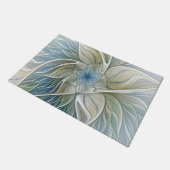 Floral Dream Muster Abstraktes Blue Khaki Fraktal Fußmatte (Schrägansicht)