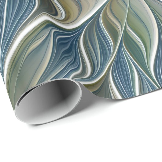 Floral Dream Muster Abstraktes Blue Khaki Fraktal Geschenkpapier (Rolleneckpunkt)