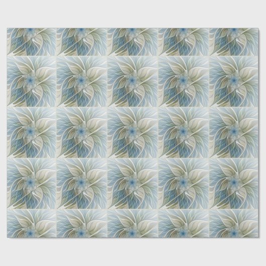 Floral Dream Muster Abstraktes Blue Khaki Fraktal Geschenkpapier (Flach)