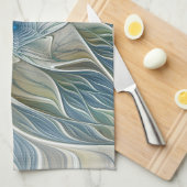 Floral Dream Muster Abstraktes Blue Khaki Fraktal Geschirrtuch (Viertel Falte)