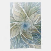 Floral Dream Muster Abstraktes Blue Khaki Fraktal Geschirrtuch (Vertikal)