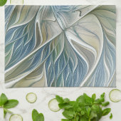 Floral Dream Muster Abstraktes Blue Khaki Fraktal Geschirrtuch (Gefaltet)