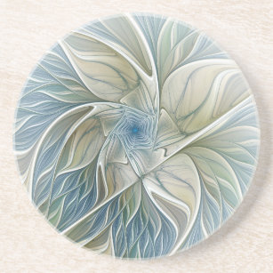 Floral Dream Muster Abstraktes Blue Khaki Fraktal Getränkeuntersetzer