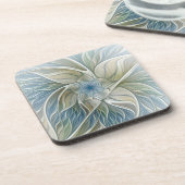 Floral Dream Muster Abstraktes Blue Khaki Fraktal Getränkeuntersetzer (Linke Seite)