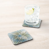 Floral Dream Muster Abstraktes Blue Khaki Fraktal Getränkeuntersetzer (Rechte Seite)
