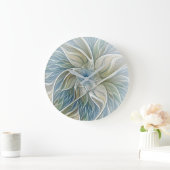 Floral Dream Muster Abstraktes Blue Khaki Fraktal Große Wanduhr (Zuhause)