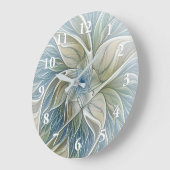 Floral Dream Muster Abstraktes Blue Khaki Fraktal Große Wanduhr (Winkel)