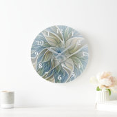 Floral Dream Muster Abstraktes Blue Khaki Fraktal Große Wanduhr (Zuhause)
