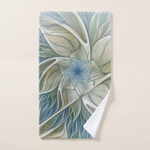 Floral Dream Muster Abstraktes Blue Khaki Fraktal Handtuch