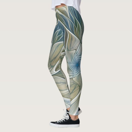 Floral Dream Muster Abstraktes Blue Khaki Fraktal Leggings (Links)