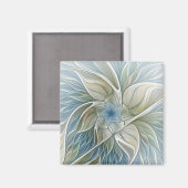 Floral Dream Muster Abstraktes Blue Khaki Fraktal Magnet (Vorderseite/Rückseite)