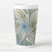 Floral Dream Muster Abstraktes Blue Khaki Fraktal Milchtasse (Vorderseite)