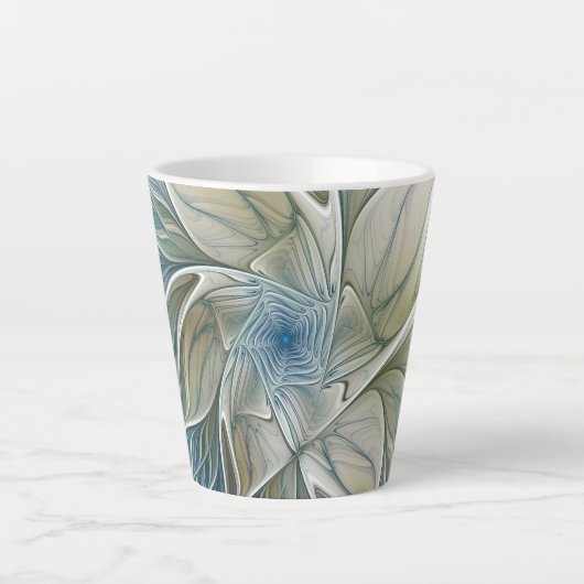 Floral Dream Muster Abstraktes Blue Khaki Fraktal Milchtasse (Vorderseite)