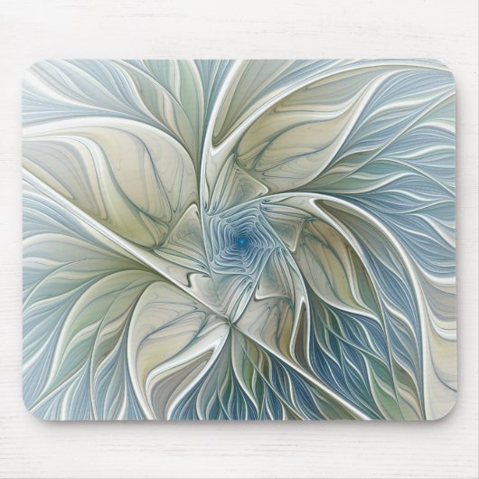 Floral Dream Muster Abstraktes Blue Khaki Fraktal Mousepad (Vorne)